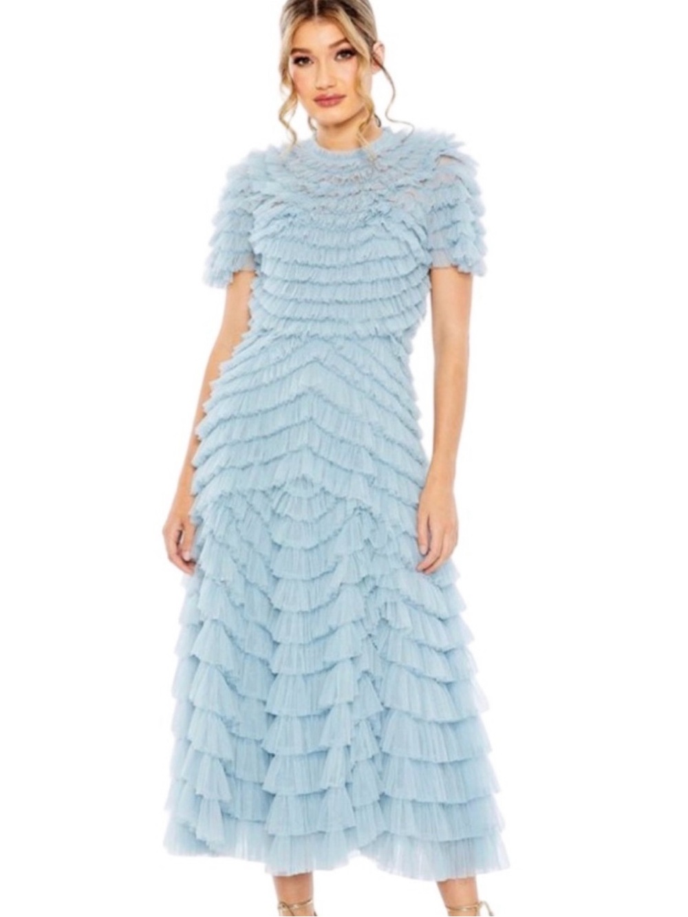 Mac Duggal Powder Blue Tiered Ruffled Midi Skirt